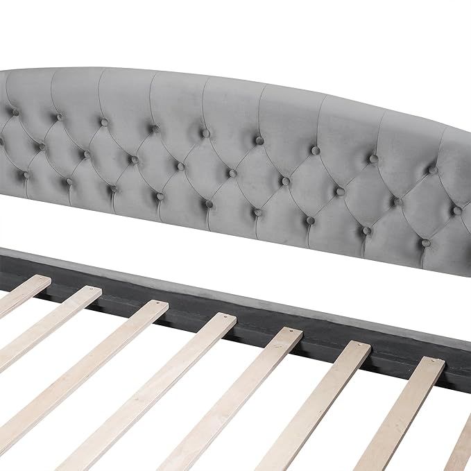 Full Size Modern Luxury Tufted Button Daybed, Stylish Wood Upholstered Day Bed,No Box Spring Required, Easy Assembly,for Bedroom,Living Room and Guest Room,Den,Office,Gray