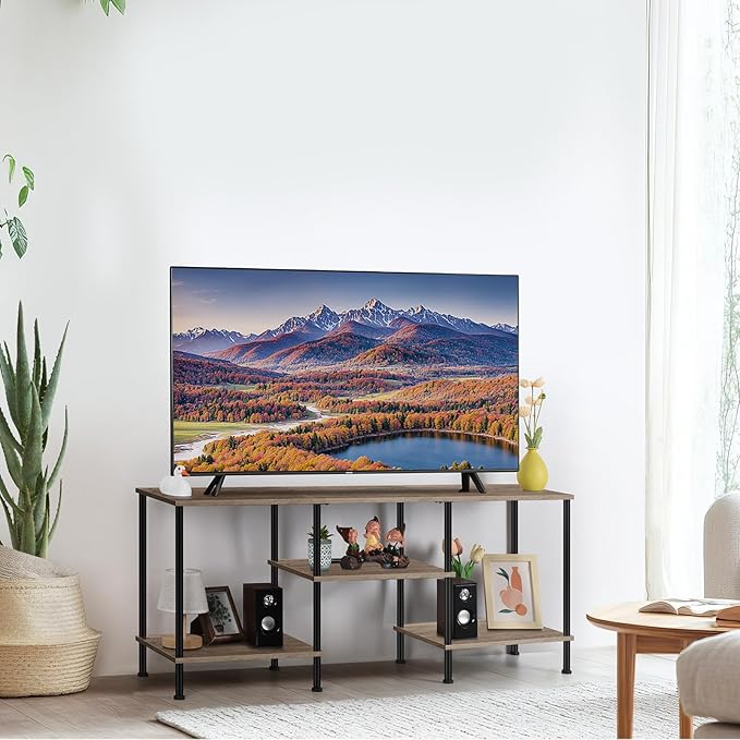 50 Inch TV Stand with Power Outlet Small Entertainment Center with Storage 3 Tier TV Consoles for Living Room Bedroom Office, Farmhouse TV Media Console Table for 50 43 40 32 Inch TV, Rustic Grey