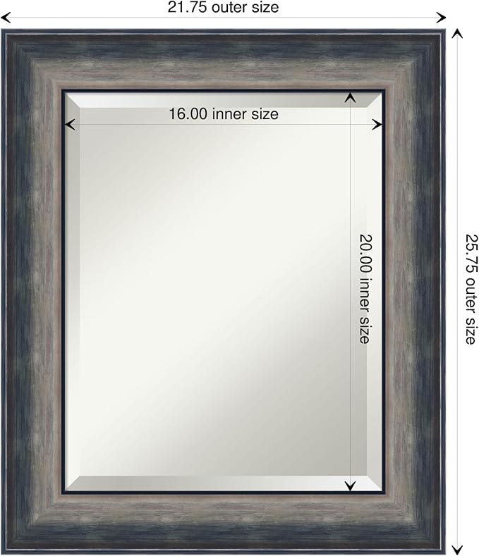 Amanti Art Silver Bathroom Mirror for Over Sink, 26x22 Quicksilver Scoop Rectangle Vanity Mirror, Small Casual Wood Frame, Hangs Horizonally and Vertically, Bathroom Wall Decor, Beveled Edge