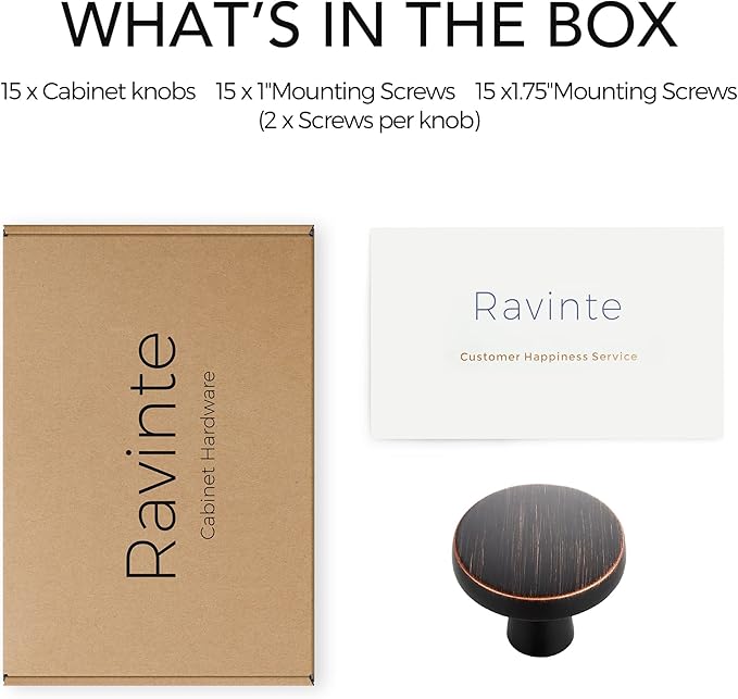 Ravinte 15 Pack Drawer Pulls 1-1/4 Inch Kitchen Cabinet Knobs Solid Round Dresser Drawer Knobs Oil-Rubbed Bronze Dresser Knobs Drawer Knobs Simple Cabinet Hardware for Cupboard Drawer Pulls
