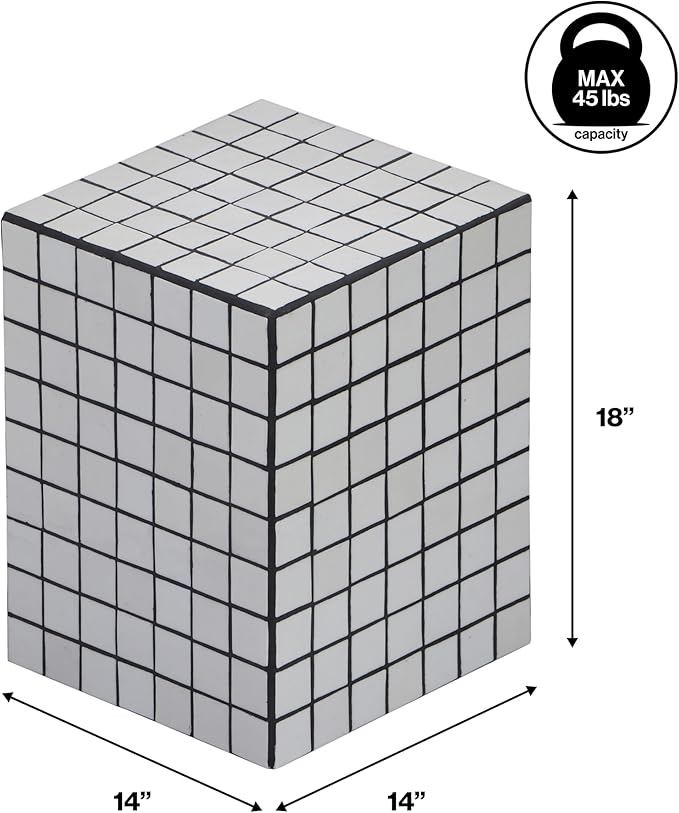 JONATHAN Y END2000G Callista 18" Modern Bohemian Ceramic Tiled Rectangle End Table, Side Table, Accent Table for Living Room, Bedroom, White/Black