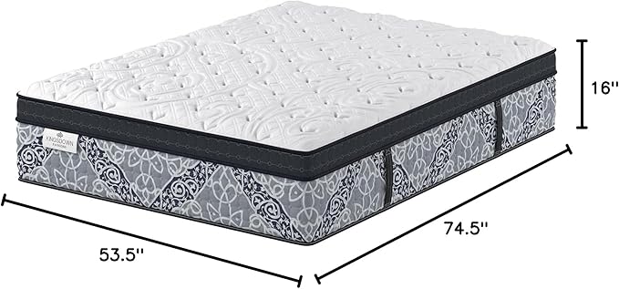 Kingsdown Passions Kelbrooke 16" Ultra Plush Euro Pillow Top Hybrid Mattress Full, Gel Memory Foam Layer Motion Isolation Quilted Top Premium Mattress