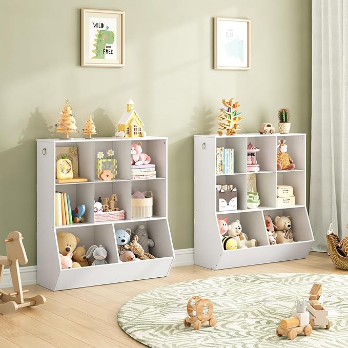 HOOBRO Kids Bookshelf, Toy Storage Organzier with 8 Cubicles, Bookcase Footboard, Bookshelf for Kids, for Playroom, Nursery, Bedroom, and School, White WT35CW01G1