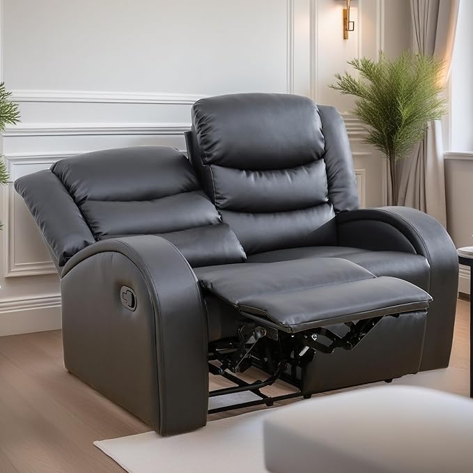 Loveseat Recliner Sofa, Reclining Loveseat Leather Couch Upholstered, Modern Comfy Home Theater Seating Power Recliner Chair for Living Room Furniture Sets, Black
