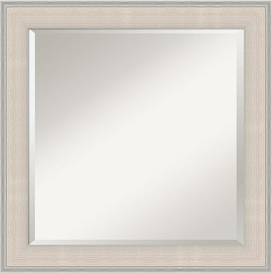 Amanti Art White Bathroom Mirror for Over Sink, 25x25 Cottage White Silver Square Vanity Mirror, Medium Coastal Wood Frame, Hangs Horizonally and Vertically, Bathroom Wall Decor, Beveled Edge from WI