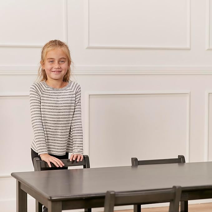 ECR4Kids 24in x 48in Rectangular Hardwood Table and Chair Set, 12in Seat Height, Kids Furniture, Grey Wash