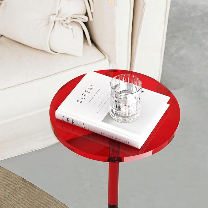 Acrylic Side Table for Small Spaces, Clear Drink Table, 10" L x 10" W x 21.3" H, Round End Table for Living Room, Bedroom, Office, Easy Assembly