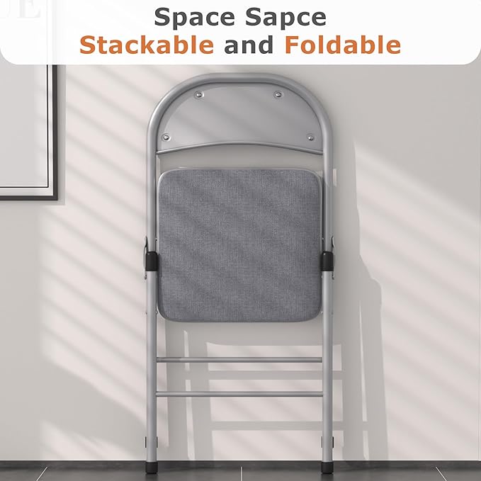 VECELO Padded Folding Chairs 4 Pack, Comfortable Cushioned Seat & Backrest with Steel Frame, for Office, Indoor Outdoor, Commercial Events, Dark Grey