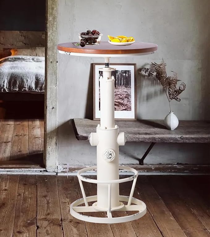 Topower Industrial Bar Table 38.58-48.43" Adjustable Pub Table Kitchen Dining Coffee Bistro Table Antique White