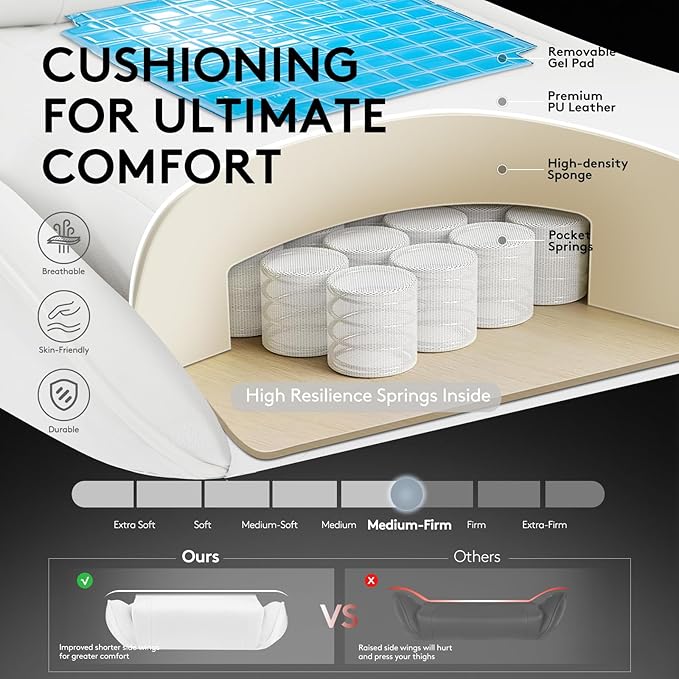 White Gaming Chair,Computer Office Chair with Footrest,Massage Lumbar Support and Gel Pad,Ergonomic Reclining Adjustable Leather Gamer Chair with Headrest and Spring Cushion White