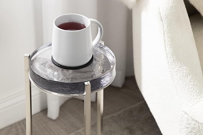 Kate and Laurel Aguilar Modern Drink Table, 9 x 9 x 23, Silver with Tinted Glass, Detailed Glass Accent Table for Small Spaces