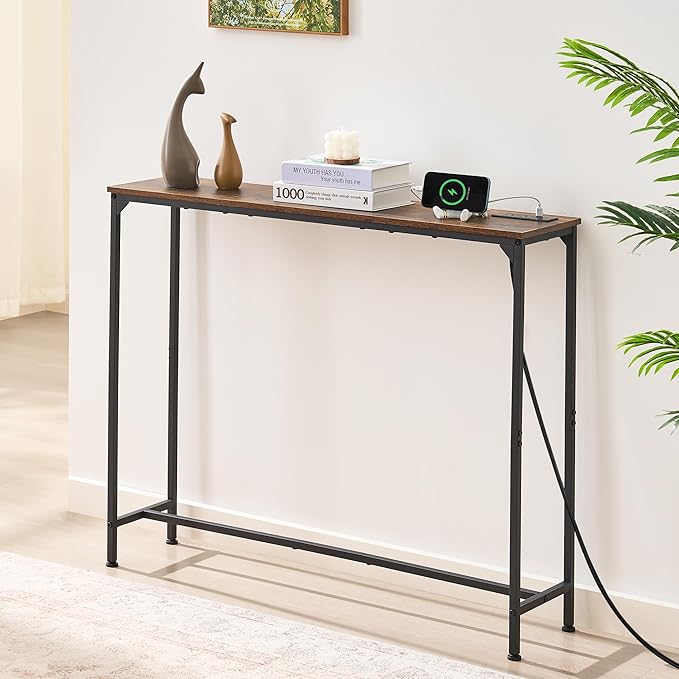 Console Table, Narrow Entryway Table, Thin Sofa Table, Behind Couch Table,for Hallway, Bedroom, Living Room, Foyer, 9.4 x 39.4 x 31.5 Inches, Rustic Brown