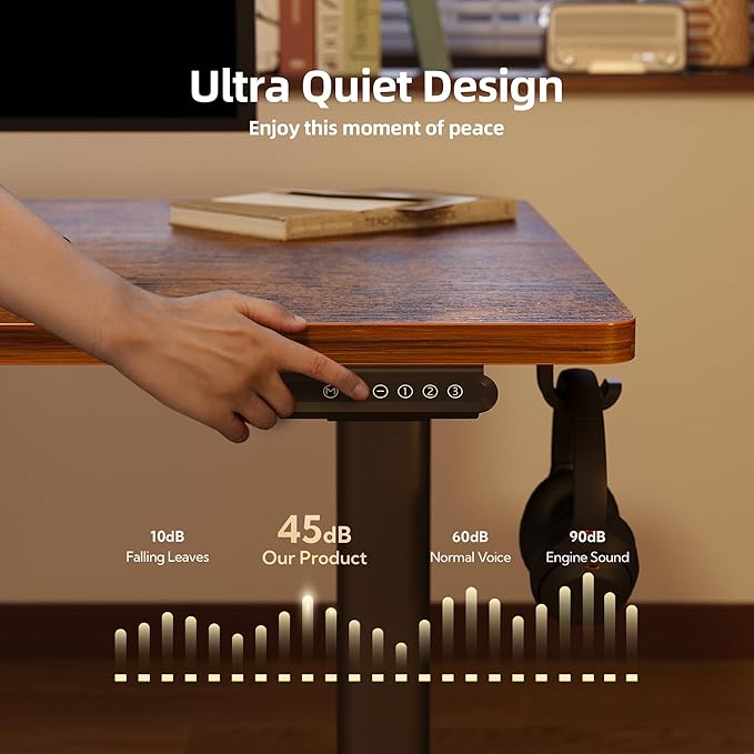 Seang Standing Desk with Adjustable Height, 55x24 Inch Electric Stand Up Desk for Home Office, Studio, Computer Workstation, Rustic Brown Top