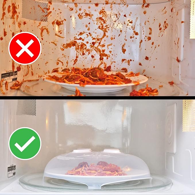 Magnetic Splatter Cover, 12-Inch Clear BPA-Free Food Lid, Vented Plate Guard with Steam Vents, Anti-Splash Microwave Lid, Dishwasher Safe, Space-Saving Magnetic Storage - Ivory