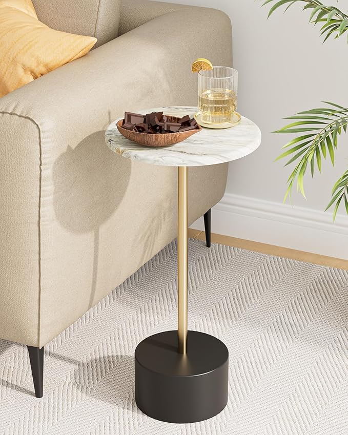 Drink Table Pedestal, Round Side Table, Drink Tables for Small Spaces, Pedestal End Table, Small Pedestal Table (Black Gold)
