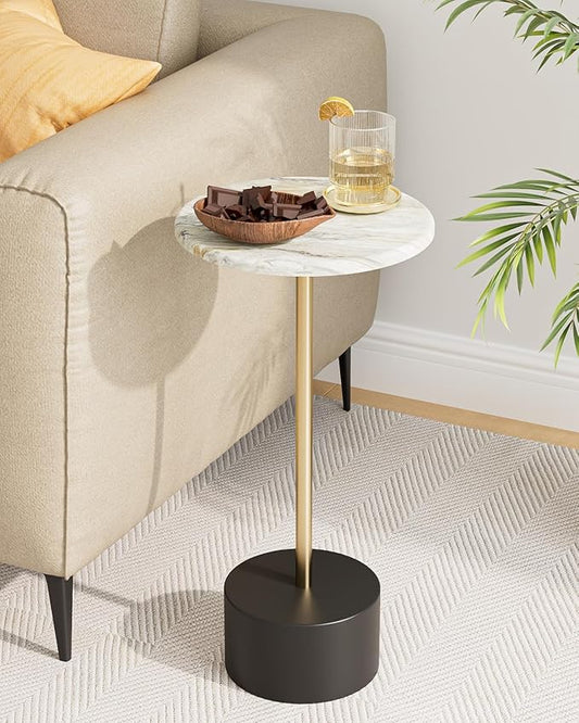 Drink Table Pedestal, Round Side Table, Drink Tables for Small Spaces, Pedestal End Table, Small Pedestal Table (Black Gold)