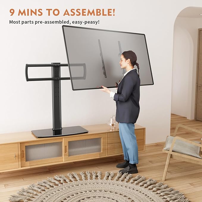 Universal TV Stand/Base Tabletop TV Stand with Wall Mount for 40 to 86 inch 5 Level Height Adjustable, Heavy Duty Tempered Glass Base, Holds up to 132lbs Screens, HT03B-003