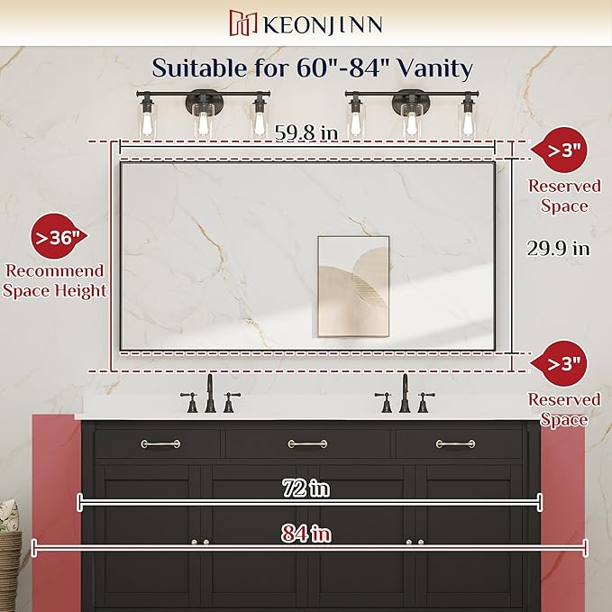 Keonjinn Black Bathroom Mirror 60 x 30 Inch, Large Matte Black Rectangular Wall Mirror for Bathroom Sink, Metal Frame Farmhouse Mirrors, Wall-Mounted Vaniy Mirrors(Horizontal/Vertical)