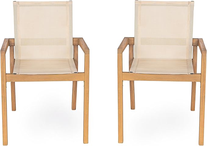 Merax Mesh Seating Solid Wood Dining Chairs Set of 2, French Country Style Accent Side Seating Furniture for Kitchen, Living Room, Textile Back, Beige