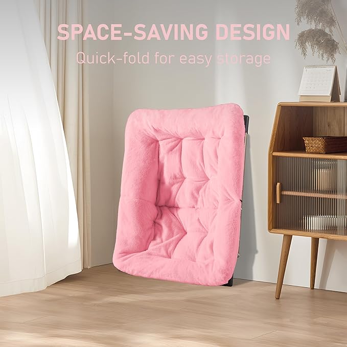 Comfy Oversized Saucer Chair with Ottoman,Soft Faux Fur Reading Lounge Chair for Adults,Stable X-Large Metal Frame and Non-Slip Pad,Cozy Chair for Bedroom, Living Room, Dorm, Office, Pink