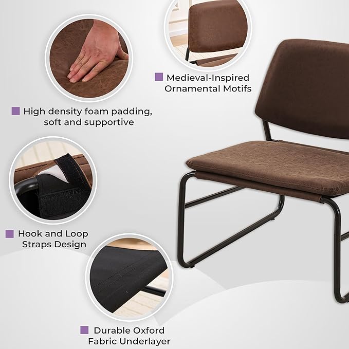 Modern Accent Chair Comfy Living Room Chair Armless Sling Accent Chairs Upholstered Side Sitting Chairs with Metal Frame for Office Reception Reading Bedroom Waiting Room, Brown