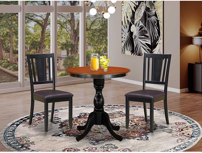 East West Furniture ESDL3-BCH-W 3 Piece Dinette Set for Small Spaces Contains a Round Dining Table with Pedestal and 2 Dining Chairs, 30x30 Inch, Black & Cherry