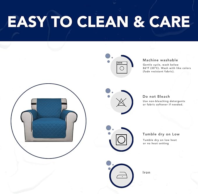 PureFit Reversible Sofa Couch Cover Water Resistant Couch Covers for 3 Cushion, Washable Furniture Cover with Non-Slip Foam and Adjustable Strap for Dogs, Pets (Oversized Sofa, Peacock Blue/Ivory)