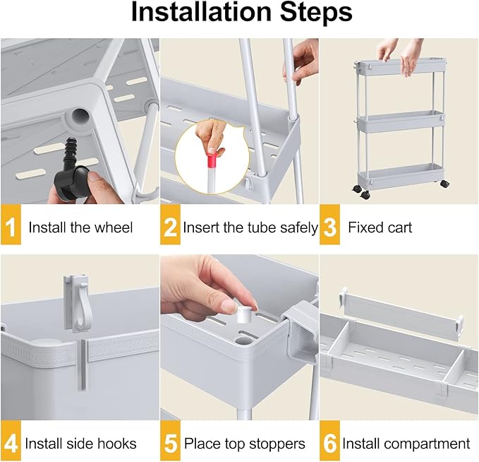 SPACELEAD Slim Storage Cart 4 Tier,Bathroom Organizer Rolling Utility,Mobile Shelving Unit Slide Out for Office, Kitchen, Laundry Room & Narrow Places,Gray