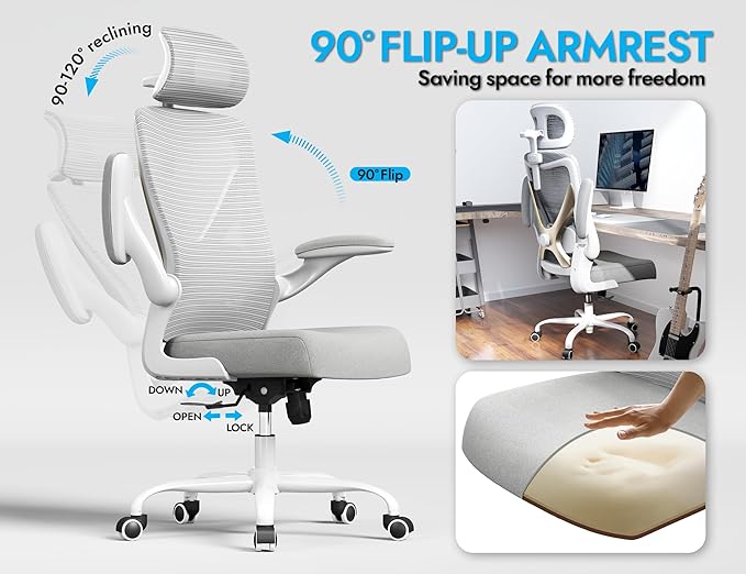Ergonomic Office Chair - X-Shaped Computer Desk Chair Comfy, Gaming Chair, Office Chair with Lumbar Support, Mesh Office Chairs with Headrests, Desk Chair for Long Hours (Grey Gold)