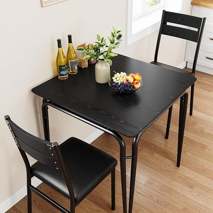 Dining Table Set for 2, Space-Saving Square 3-Piece Dinette with 2 Chairs, Modern Kitchen Furniture for Small Spaces & Apartments