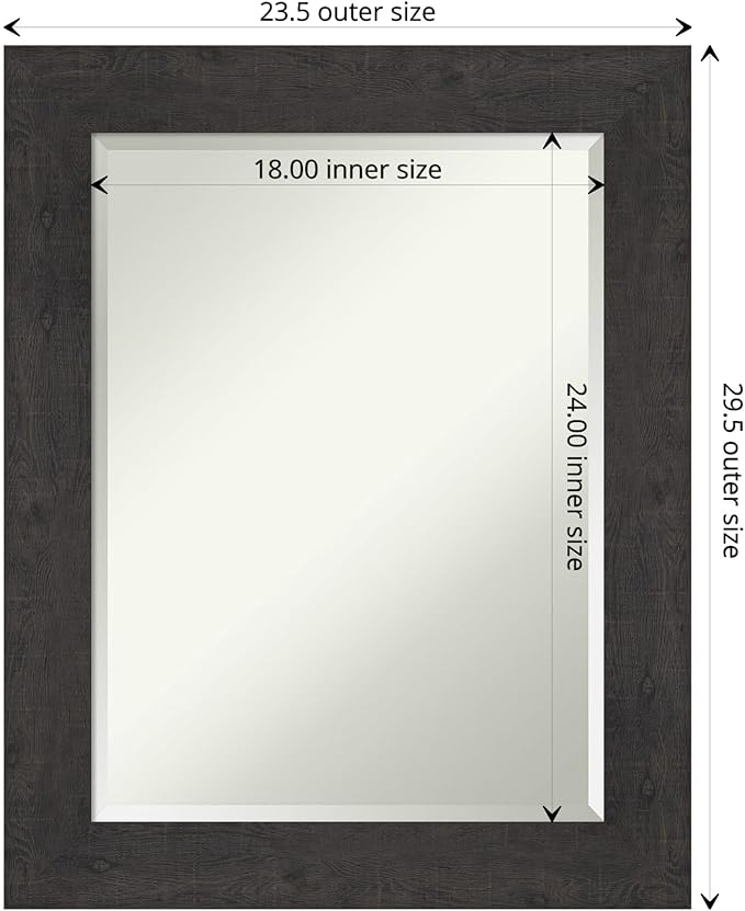 Amanti Art Brown Bathroom Mirror for Over Sink, 30x24 Rustic Plank Espresso Rectangle Vanity Mirror, Medium Rustic Farmhouse Frame, Hangs Horizonally and Vertically, Bathroom Wall Decor, Beveled Edge