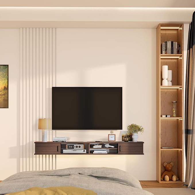 Floating TV Stand,59'' Wall Mounted TV Console,Floating TV Shelf,Wall TV Cabinet,Floating Entertainment Shelf,Walnut