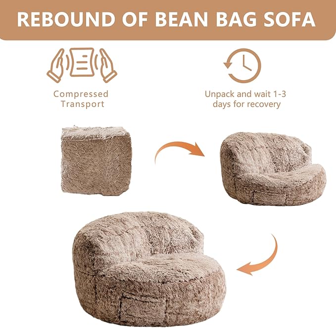 BYBYME Giant Bean Bag Chair, Faux Fur Bean Bag Couch with Filler Large Living Room Bean Bag Chairs for Adults, Big Lazy Sofa Accent Chair with Pocket Floor Chair