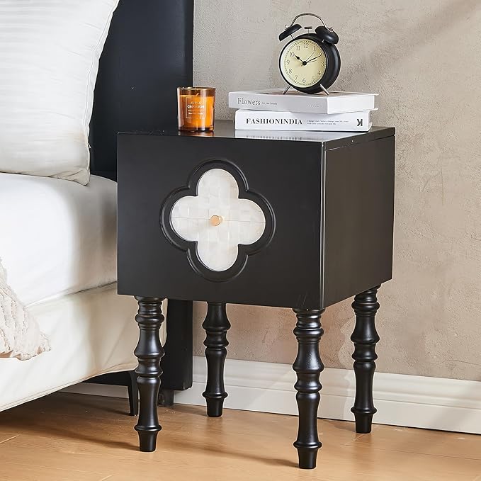 CozyDH Black Nightstand with Storage 23", Mid Century Modern Solid Wood End Side Table for Bedroom Living Room, Wooden Sofa Side Bedside Table with Wooden Legs