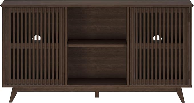 Plank+Beam Mid-Century Modern Wood TV Stand, Solid Wood Entertainment Console with Storage, 59" L x 16" W x 30" H, Walnut