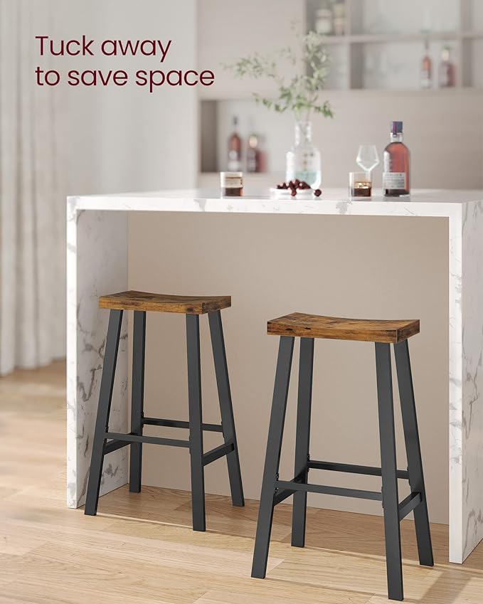 VASAGLE Set of 4 Bar Stools, Counter Height Chairs with Footrests, Rustic Brown