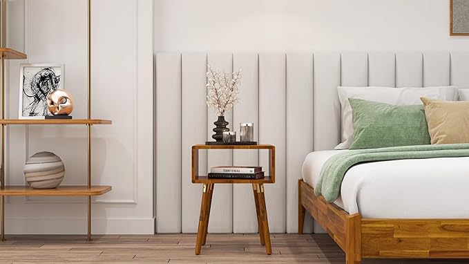 Bme Dinkee Solid Wood Nightstand, Fully Assembled, Without Drawer for Mid Century Bedroom and Living Room, Caramel
