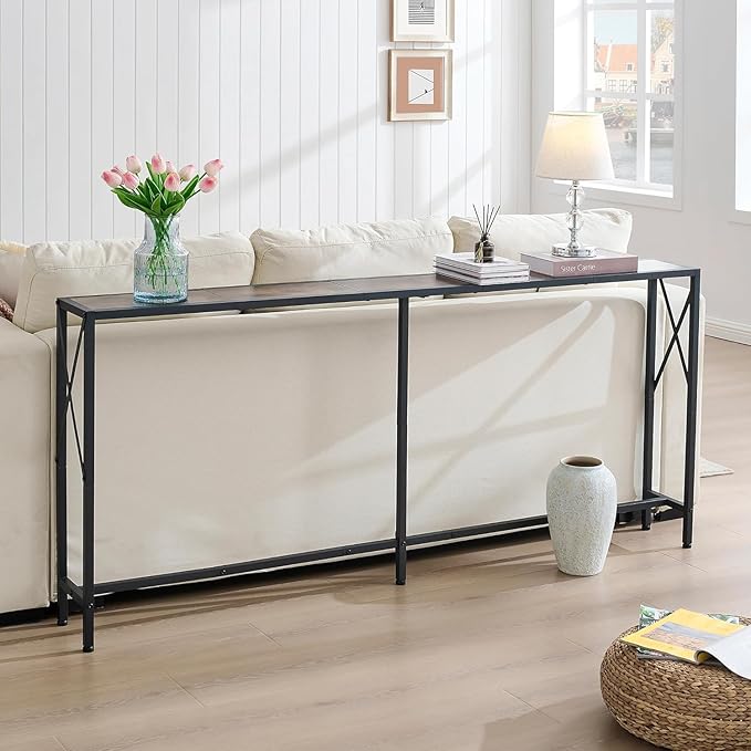 Console Table, 70” Narrow Sofa Table, Entryway Table, Industrial Sofa Table for Hallway, Living Room, Bedroom, Long Console Table,Rustic Brown