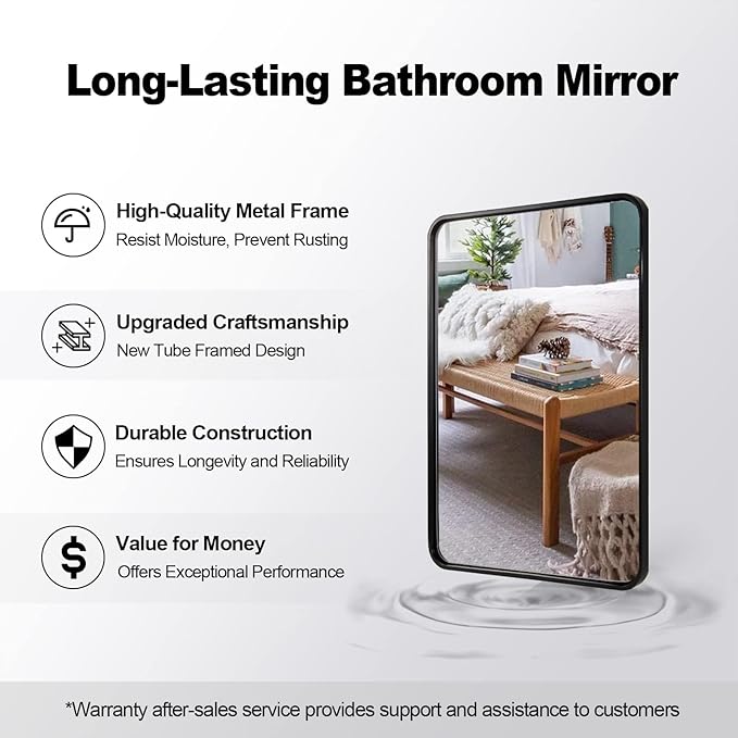 ANDY STAR Black Bathroom Mirror for Wall, 30 x 40 Inch Mirrors for Vanity, Rounded Rectangle Mirror, Black Metal Framed Mirror Wall Mounted Horizontal Or Vertical