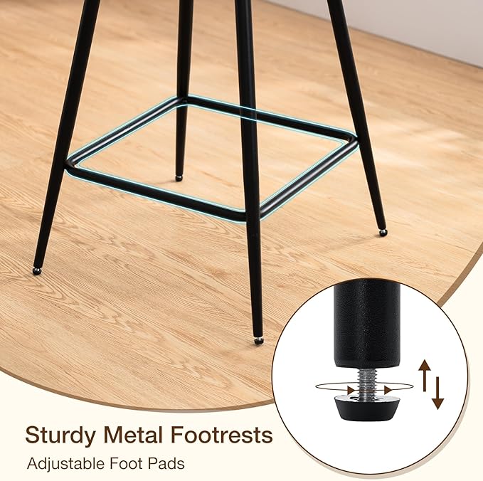 HOMMPA Counter Height Swivel Bar Stools Set of 2 Boucle Barstools 26'' Upholstered Modern Counter Barstools with Back Metal Legs Bar Stools Chairs for Kitchen Counter Island Black