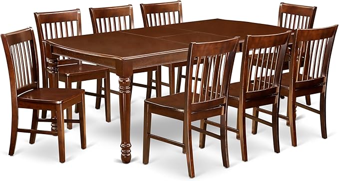 East West Furniture DONO9-MAH-W 9 Piece Kitchen Table Set Includes a Rectangle Dining Table with Butterfly Leaf and 8 Dining Room Chairs, 42x78 Inch, Mahogany