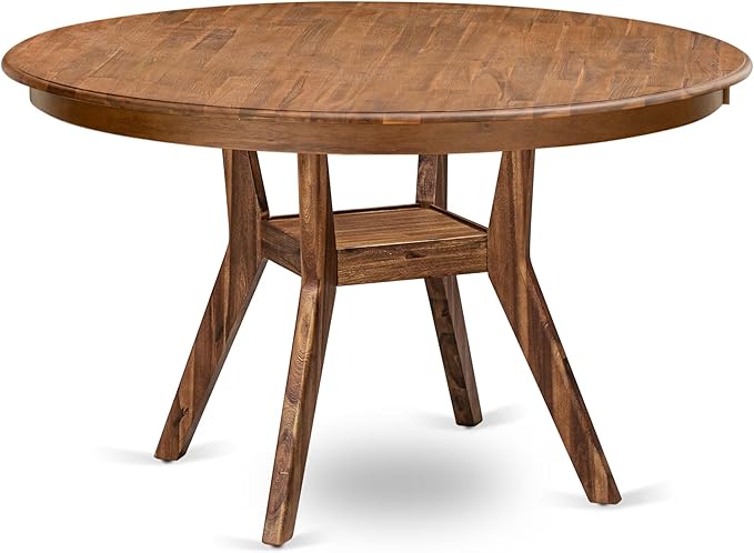 F58-0N-TP - Modern Dining Table with Acacia Wood Round Tabletop, Antique Walnut Finish