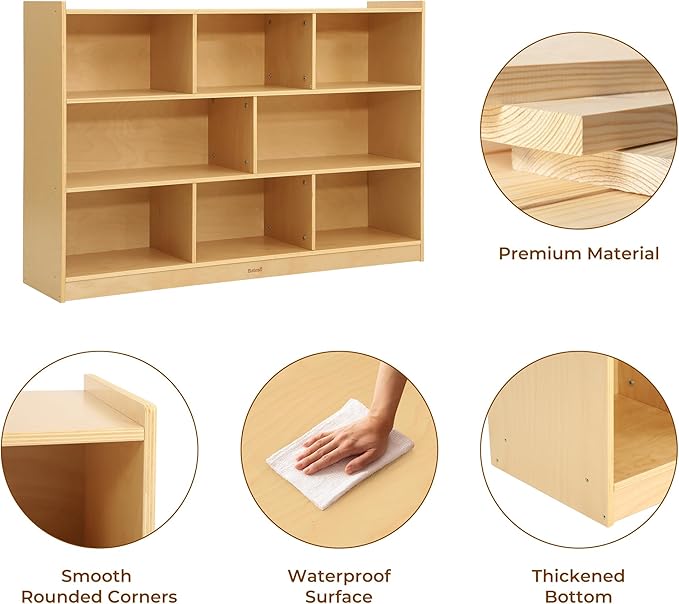 Toy Storage Organizer for Kids Room, Wooden Kids Bookshelf for Classroom, Cube Storage Organizer for Playroom, 8-Section Montessori Bookshelf & Toy Shelf for Nursery
