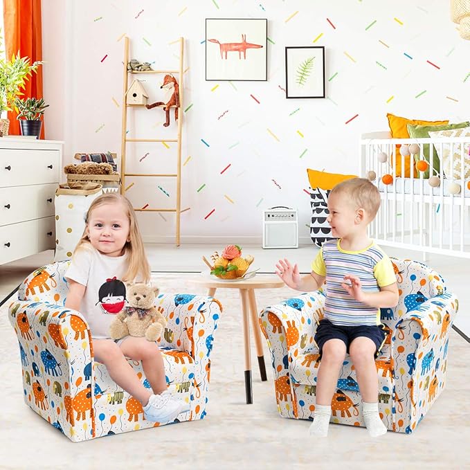 Costzon Kids Couch, Children's Sofa Armrest Chair with Pattern, Toddler Furniture w/Sturdy Wood Construction, Preschool, Lightweight Kids Couch Sofa Chair for Aged 1-5 Boys & Girls Gifts, Elephant