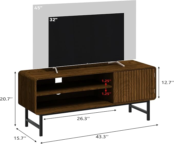 TV Stand,Mid Century Modern Entertainment Center with 2 Open Shelves，Farmhouse TV Media Console Table for Living Room,Bedroom,Television Stand up to 50 Inches,Black Walnut