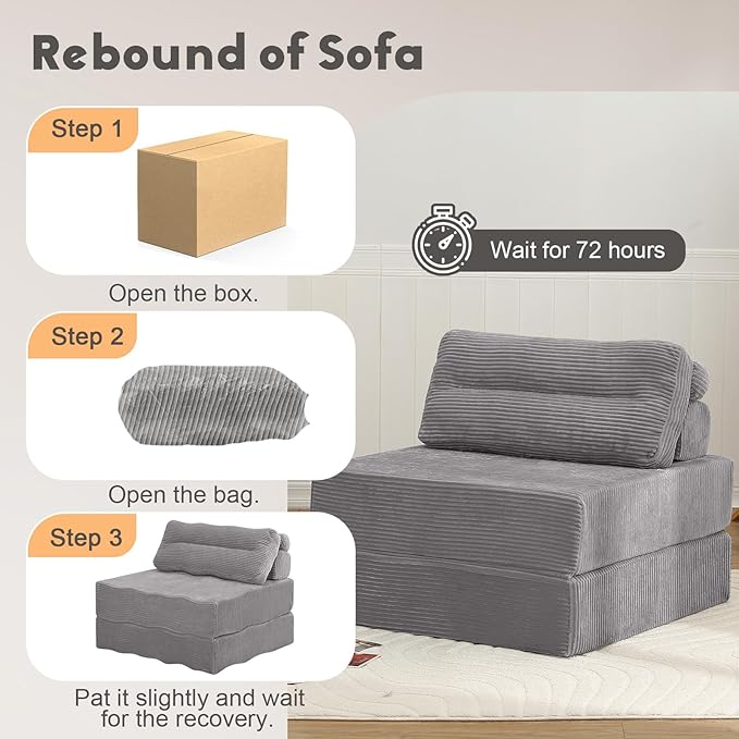 MeMoreCool No More Floor Sleeping Guests 2-in-1 Instant Guest Bed Transforms Studio Living - 5-Second Setup Boneless Design - Machine Washable Grey