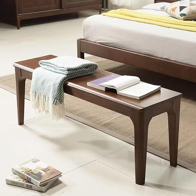 Dining Bench, Wood Bench Solid Oak Wooden Bench Indoor Dining Room Table Home Bedroom Bed End Restaurant Modern Hallway Furniture (Walnut Color, 60" W x 13.8" D x 17.7" H)