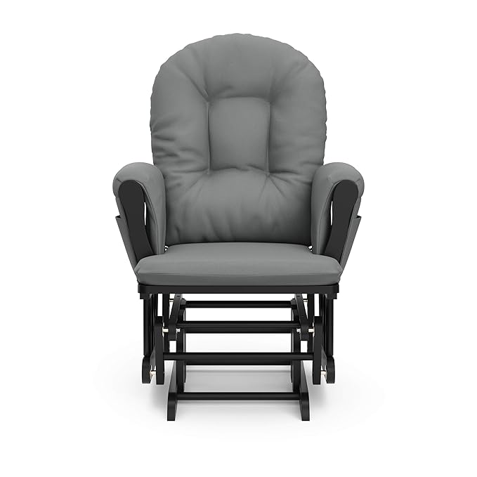 Storkcraft Premium Hoop Glider & Ottoman (Black with Gray) — GREENGUARD Gold Certified, Solid Wood Craftsmanship, Convenient Storage Pockets, Smooth-Gliding Chair for Nursery, Multi-Award-Winning