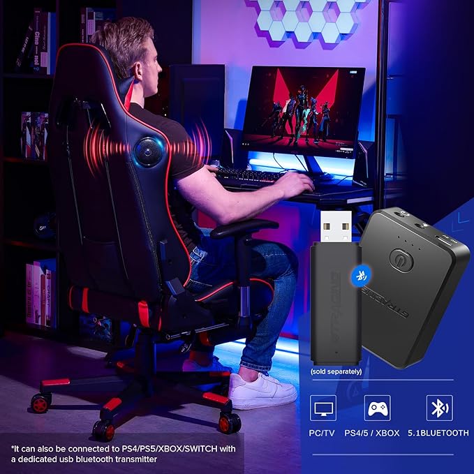 GTRACING Gaming Chair with Footrest Speakers Video Game Chair Bluetooth Music Heavy Duty Ergonomic Computer Office Desk Chair Red