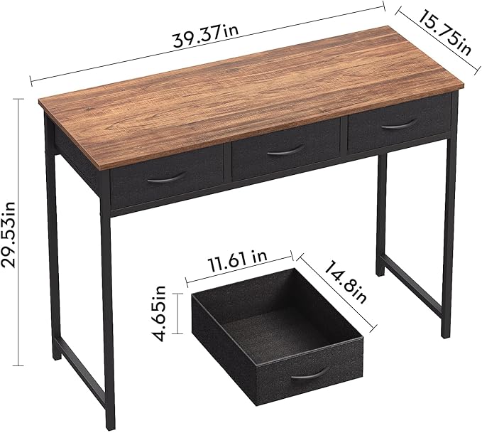 WOHOMO Computer Desk with Drawers, 39.3 Inch Bedroom Desk with Storage, Home Office Desk for Room Spaces, Modern Work Writing Study Tables, Rustic